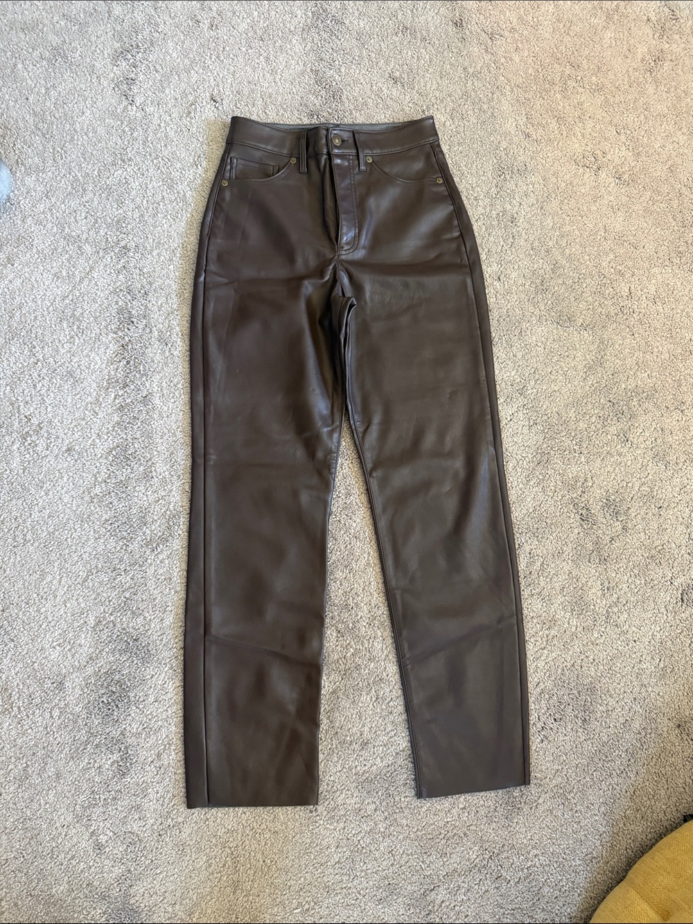 Express Women's Dark Brown Faux Leather Straight Leg Pants